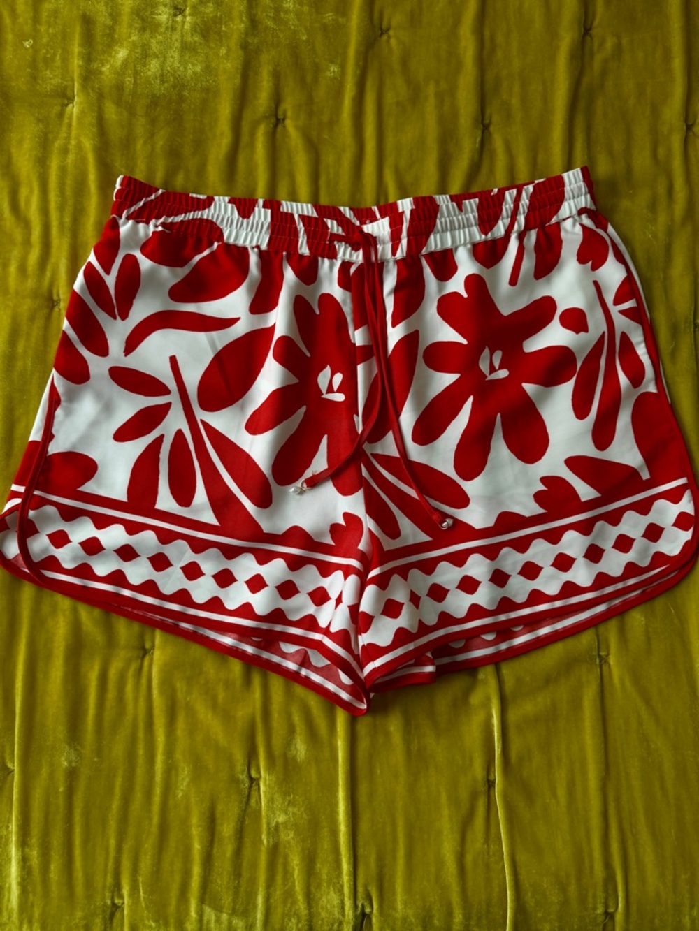 H&M Red and White Floral Athletic Shorts